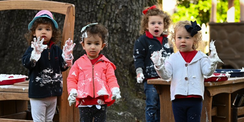 students playing with foam